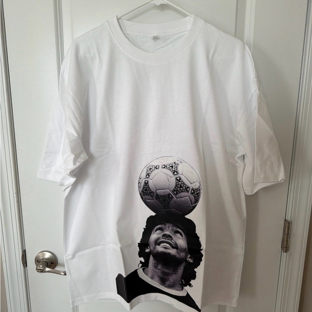 White Graphic T-Shirt with Soccer Print